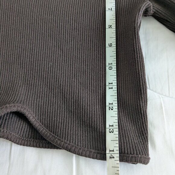 Zara Top Women's Large Brown Cropped Ribbed Cut-Out Long Sleeve Asymmetric Shirt - Picture 13 of 13